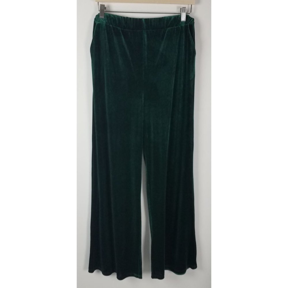 Vada Winter Women's Sz. L Pull On Green Velvet Sonny Wide Leg Pants